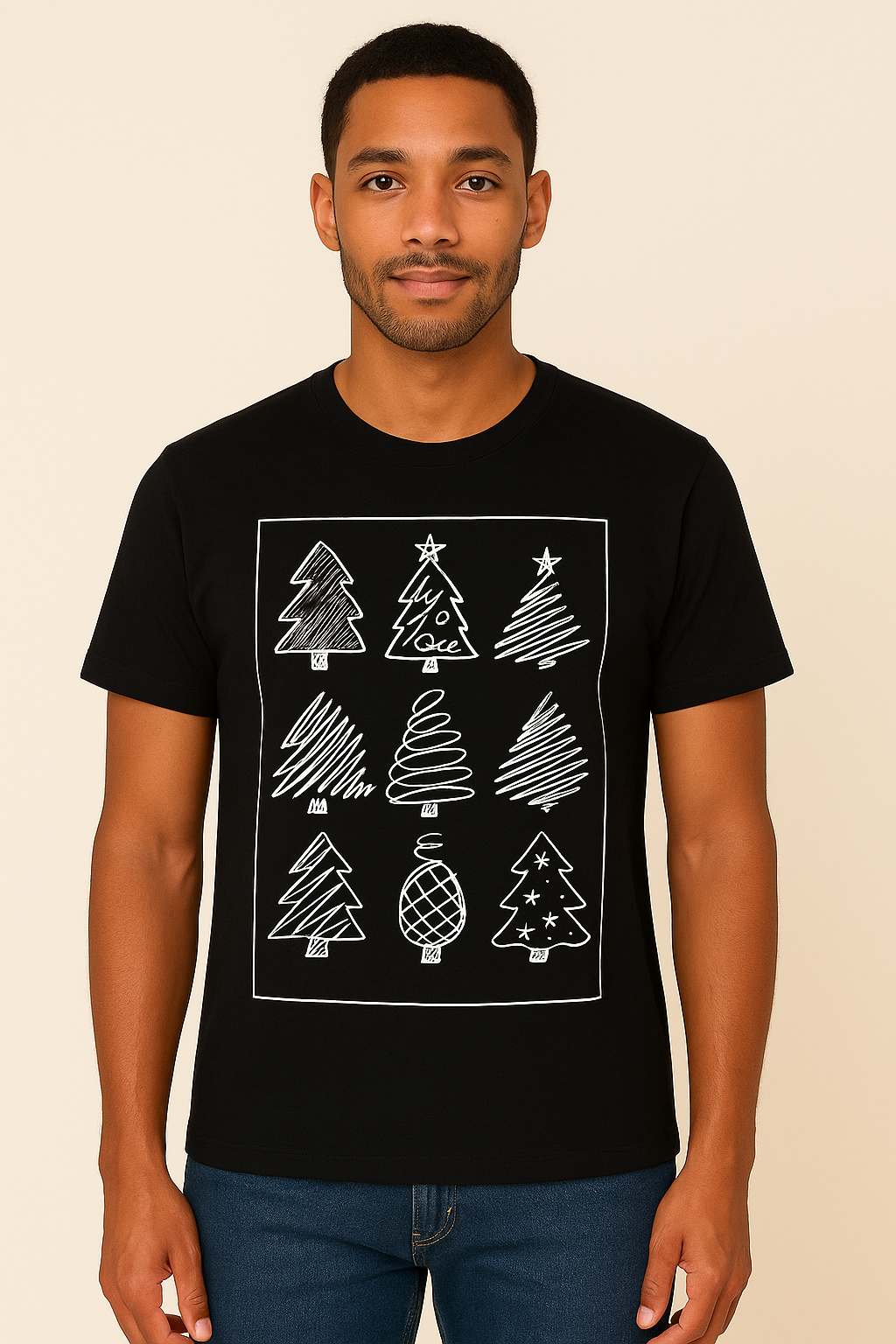 Scribble Xmas Tree Tee Black (Unisex)