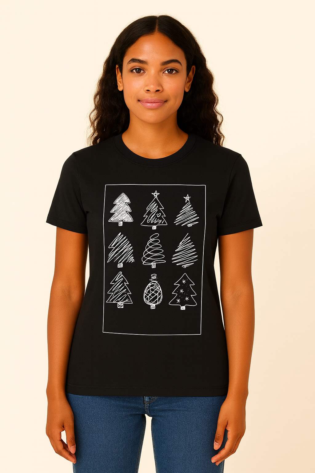Scribble Xmas Tree Tee Black (Unisex)